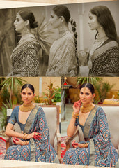 Elegant Grey Cotton-Silk Chevron Saree