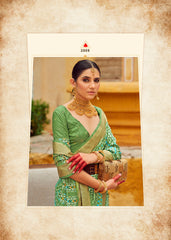 Elegant Green Cotton-Silk Chevron Print Saree