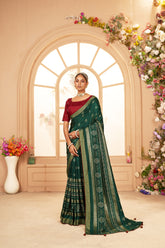 Shop Elegant Lunar Green Cotton Silk Bandhani Print Saree