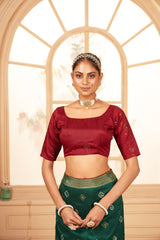 Shop Elegant Lunar Green Cotton Silk Bandhani Print Saree