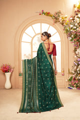 Shop Elegant Lunar Green Cotton Silk Bandhani Print Saree