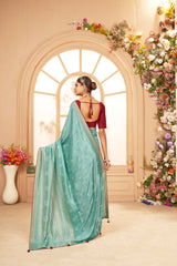 Aqua Blue Cotton Silk Bandhani Print Saree