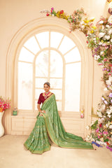 Shop Elegant Dull Green Cotton Silk Bandhani Print Saree