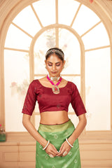 Shop Elegant Dull Green Cotton Silk Bandhani Print Saree