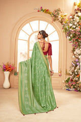 Shop Elegant Dull Green Cotton Silk Bandhani Print Saree