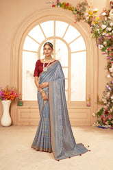 Shop Elegant Grey Cotton Silk Bandhani Print Saree