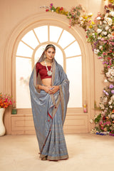 Shop Elegant Grey Cotton Silk Bandhani Print Saree