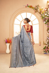 Shop Elegant Grey Cotton Silk Bandhani Print Saree