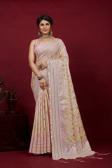 Shop Elegant Pink Cotton Silk Chickankari Embroidery Cut Work Saree