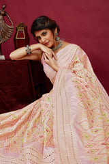 Shop Elegant Pink Cotton Silk Chickankari Embroidery Cut Work Saree