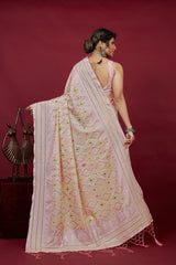 Shop Elegant Pink Cotton Silk Chickankari Embroidery Cut Work Saree