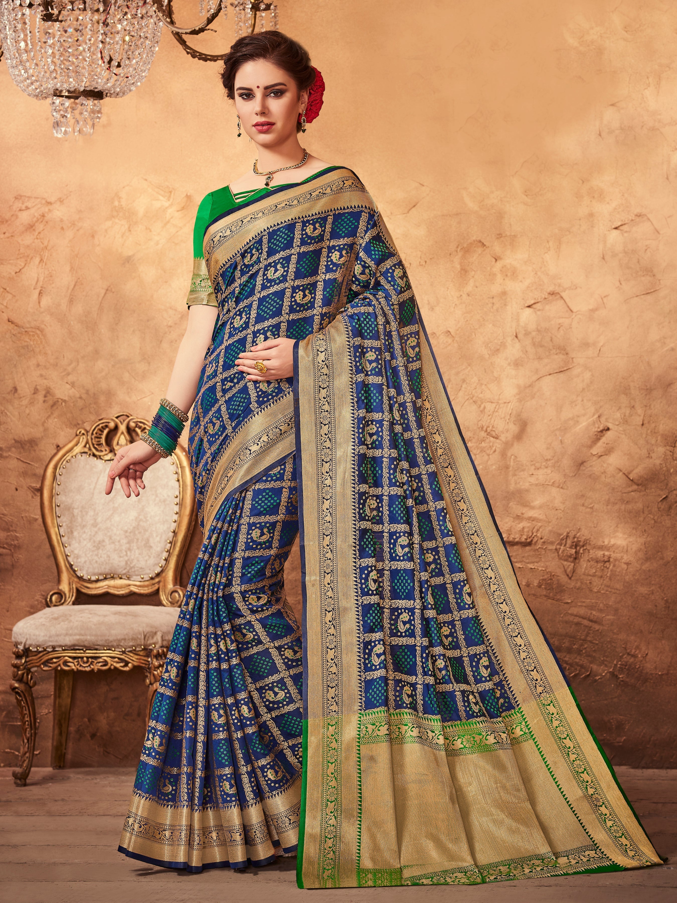 Shop Elegant Blue Patola Silk Woven Saree