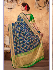 Shop Elegant Blue Patola Silk Woven Saree