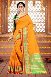 Orange Cotton Silk Woven Saree
