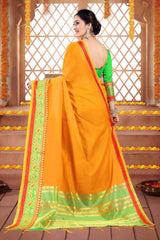 Orange Cotton Silk Woven Saree