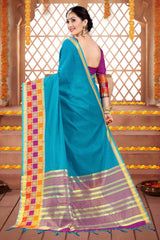 Shop Elegant Blue Cotton Silk Woven Saree