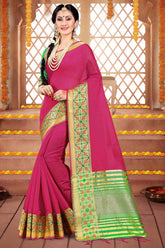 Pink Cotton Silk Woven Saree