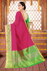 Pink Cotton Silk Woven Saree