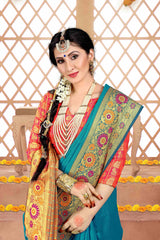 Blue Cotton Silk Woven Saree