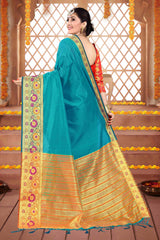 Blue Cotton Silk Woven Saree