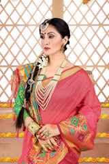 Shop Elegant Coral Cotton Silk Woven Saree