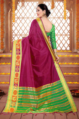 Pink Cotton Silk Woven Saree