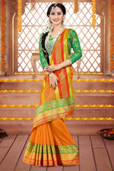 Shop Elegant Orange Cotton Silk Woven Saree