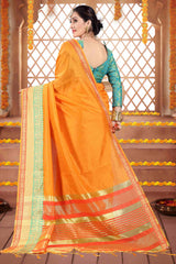 Shop Elegant Orange Cotton Silk Woven Saree