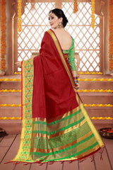 Red Cotton Silk Woven Saree