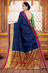 Shop Elegant Blue Cotton Silk Woven Saree