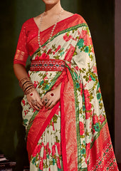 Shop Elegant Dairy Cream Cotton Silk Floral Print Saree