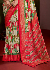Shop Elegant Dairy Cream Cotton Silk Floral Print Saree