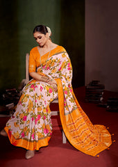 Shop Elegant Rose Pink Cotton Silk Floral Print Saree