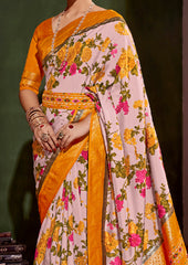 Shop Elegant Rose Pink Cotton Silk Floral Print Saree
