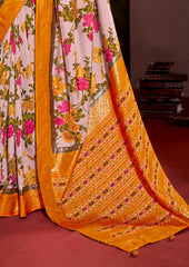 Shop Elegant Rose Pink Cotton Silk Floral Print Saree