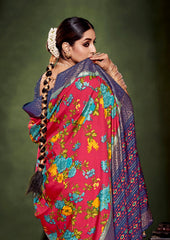 Shop Elegant Vivid Burgundy Cotton Silk Floral Print Saree