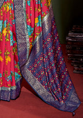 Shop Elegant Vivid Burgundy Cotton Silk Floral Print Saree