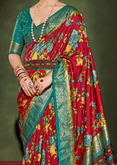 Shop Elegant Cornell Red Cotton Silk Floral Print Saree