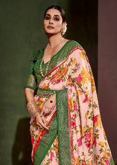 Shop Elegant Rose Gold Cotton Silk Floral Print Saree