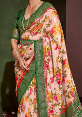 Shop Elegant Rose Gold Cotton Silk Floral Print Saree