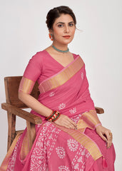 Shop Elegant Pink Cotton Silk Batik Print Saree