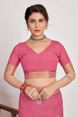 Shop Elegant Pink Cotton Silk Batik Print Saree