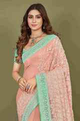 Shop Elegant Peach Chiffon Embroidery Saree