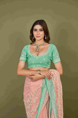 Shop Elegant Peach Chiffon Embroidery Saree