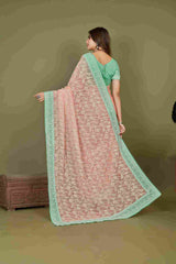 Shop Elegant Peach Chiffon Embroidery Saree