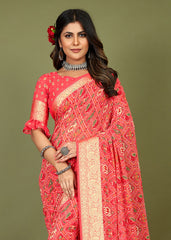 Shop Elegant Peach Cotton Silk Patola Print Saree