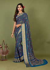 Regal Blue Cotton Silk Patola Print Saree