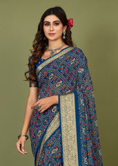 Regal Blue Cotton Silk Patola Print Saree