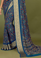 Regal Blue Cotton Silk Patola Print Saree