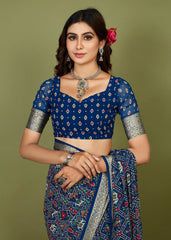 Regal Blue Cotton Silk Patola Print Saree